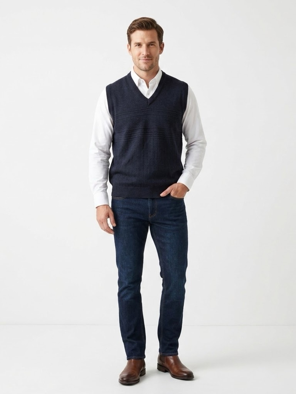 Gran Sasso Vintage Wool Blend Sweater Vest Dark Blue Medium